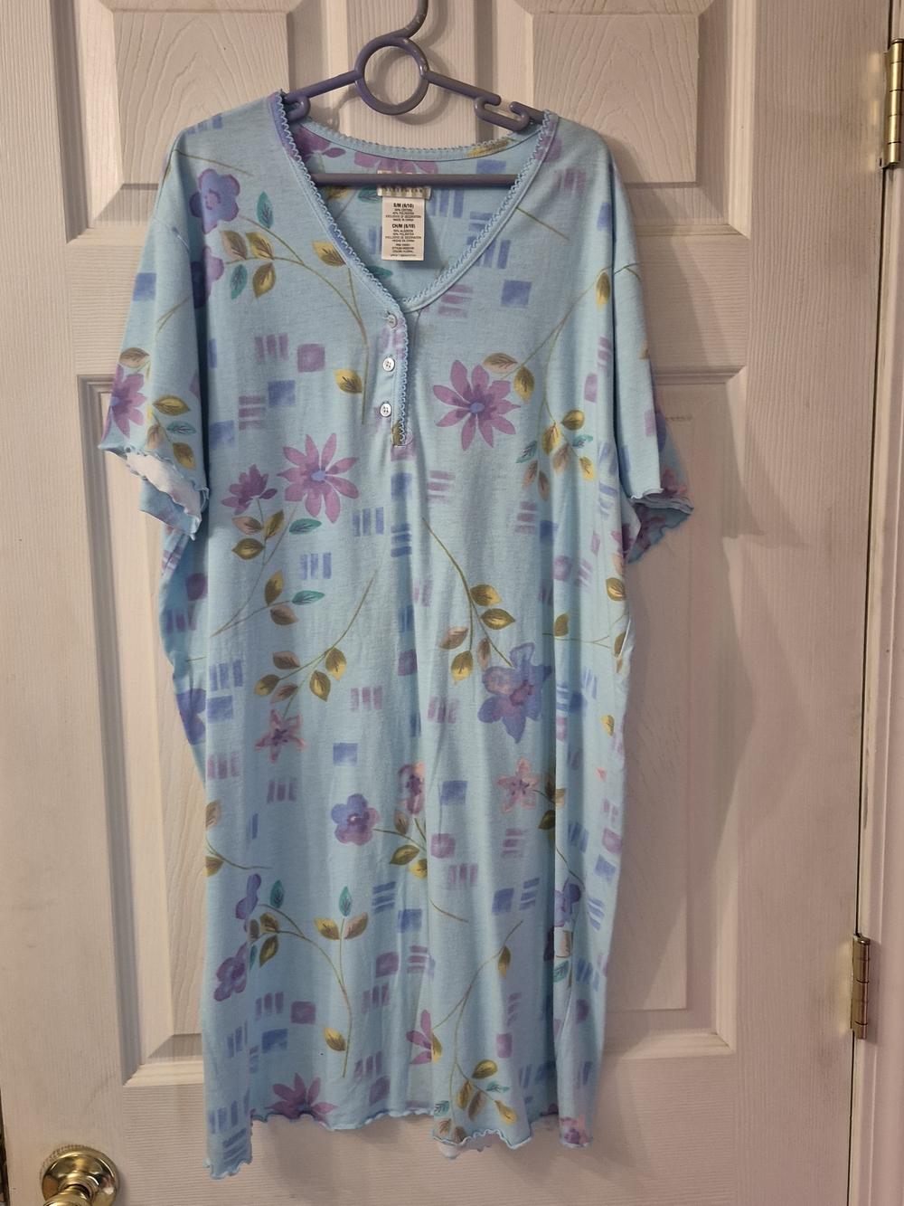 White Stag Light Blue Nightgown with Purple and Green Floral Print